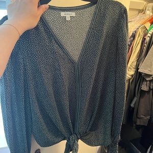 Green front tie blouse